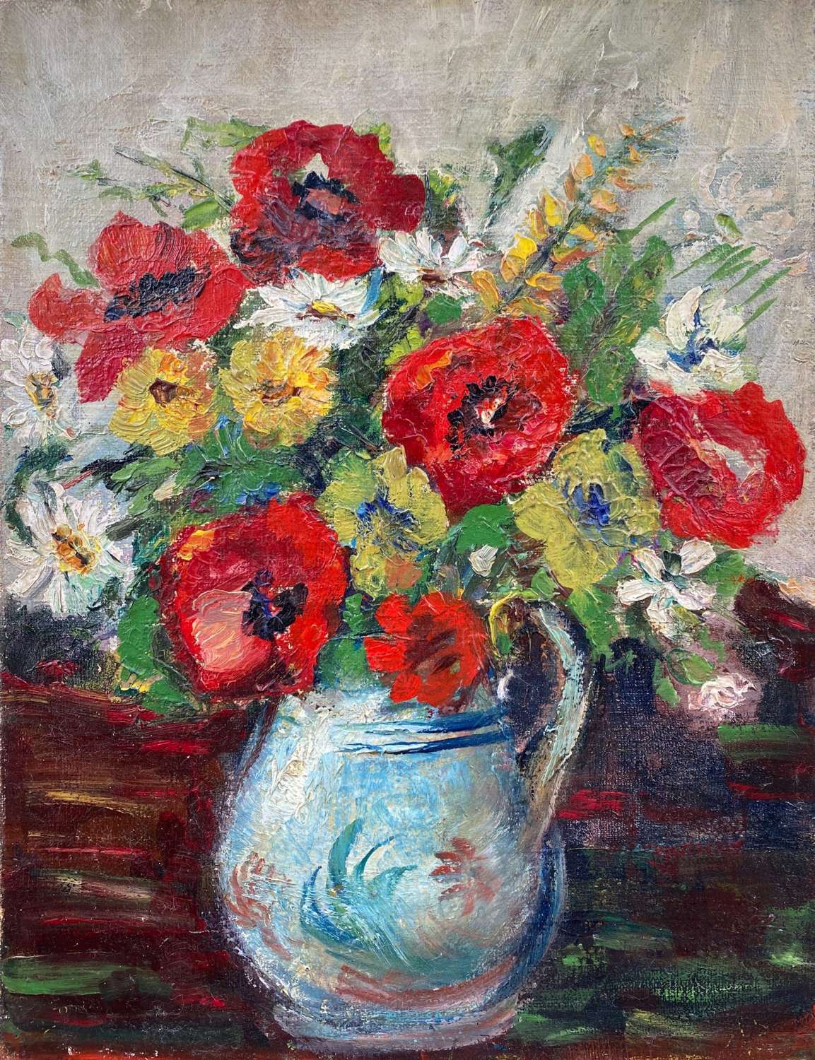 Red Poppies And Country Flowers: Art Deco Period Floral Still Life