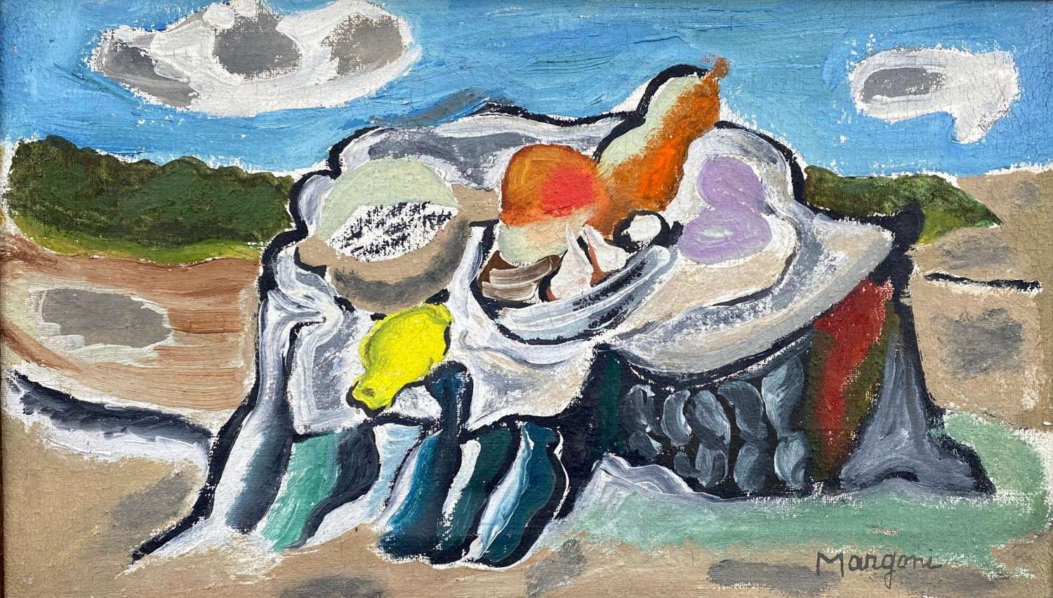 Picnic On A Tree Stump - Abstracted A Still Life Colourist Woman Art