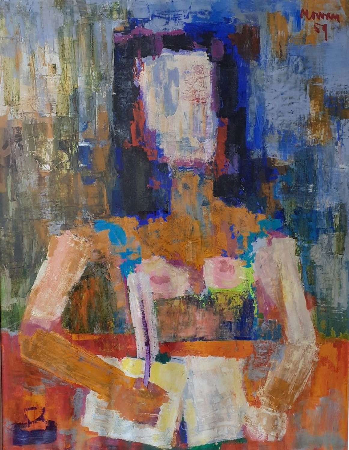 Morvan: Woman Writing A Letter 1959 Fauve Coloured Cubist Modernist