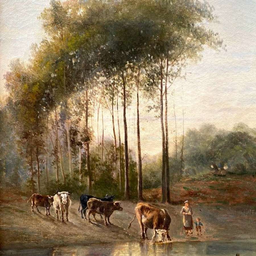 The Little Cowherdess C 1870  Barbizon Fontainebleau Country Scene