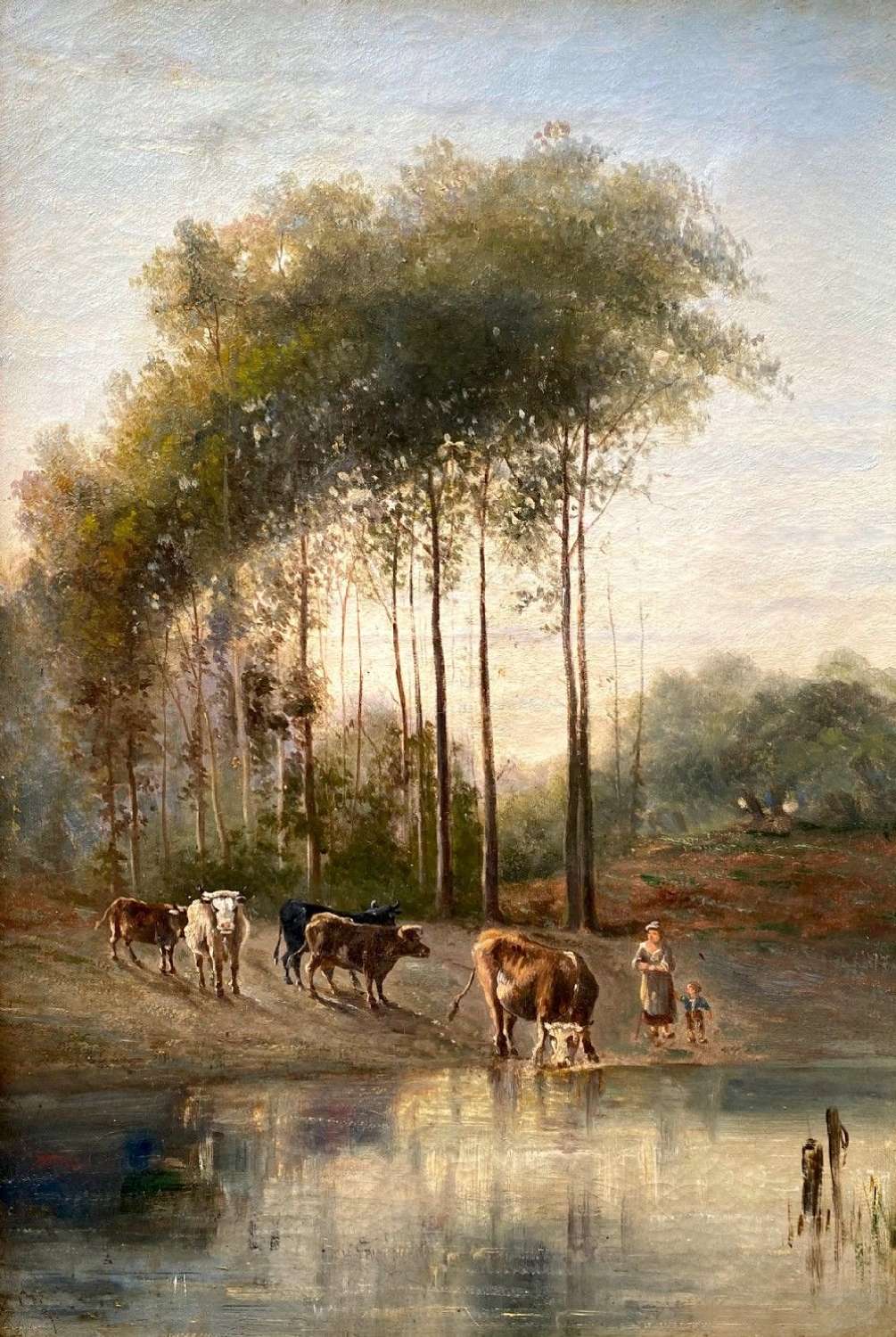 The Little Cowherdess C 1870  Barbizon Fontainebleau Country Scene