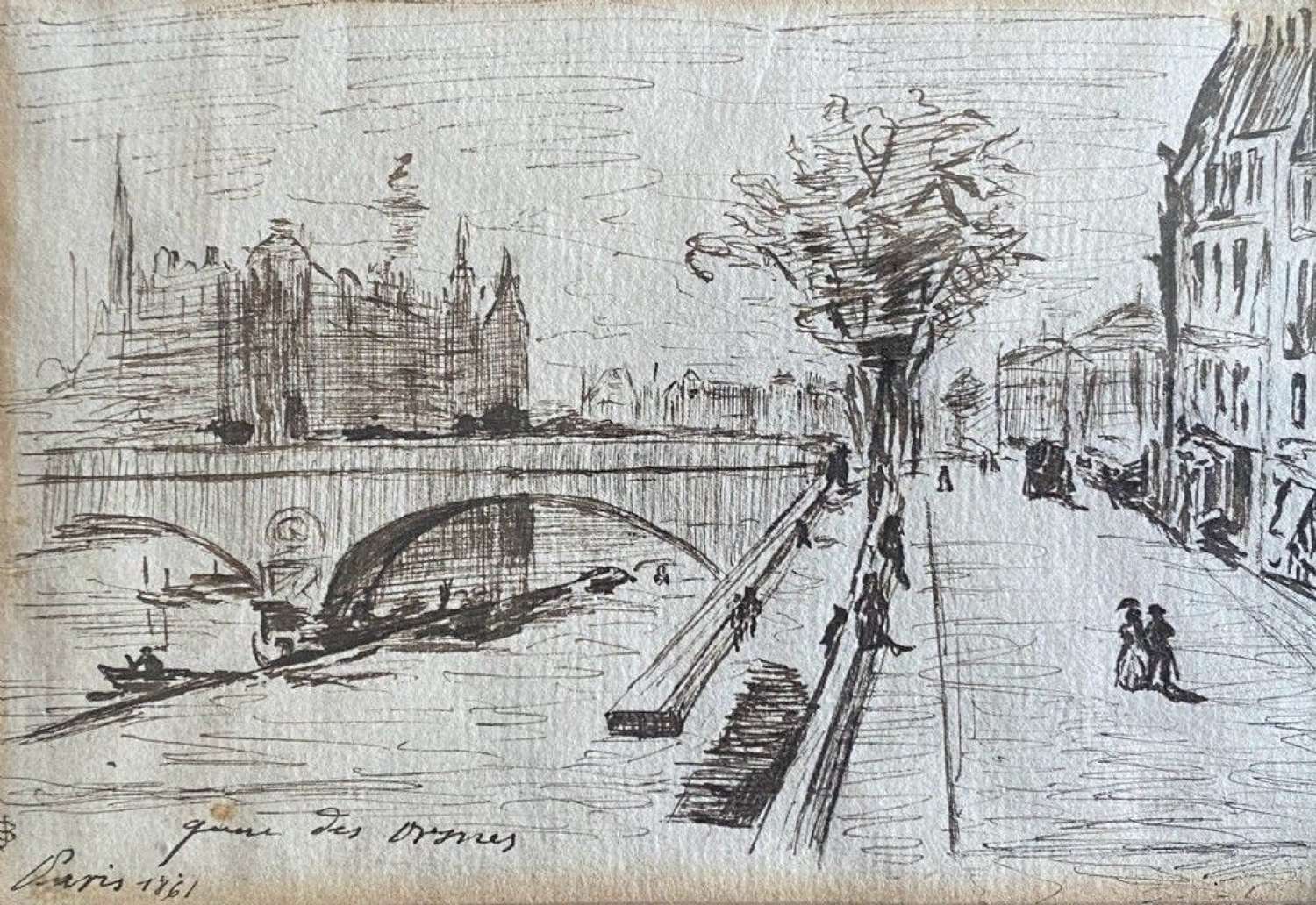 Paris, Promenade On The Quay Of The Seine In 1861 Mysterious Miniature