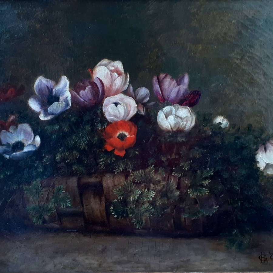 Humble Anemones, Flowers In A Wicker Basket 1884 Floral Still Life