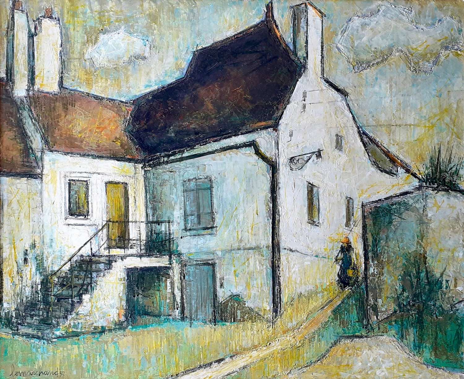 Lemarchand: Gardening At The Old Farmhouse Large Abstracted Oil