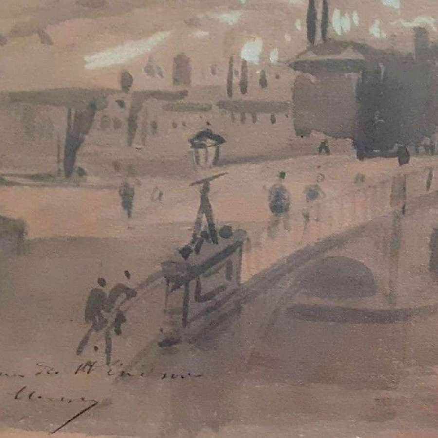 Figures On Eton Bridge, Windsor Castle Ca 1870 IBy French Artist