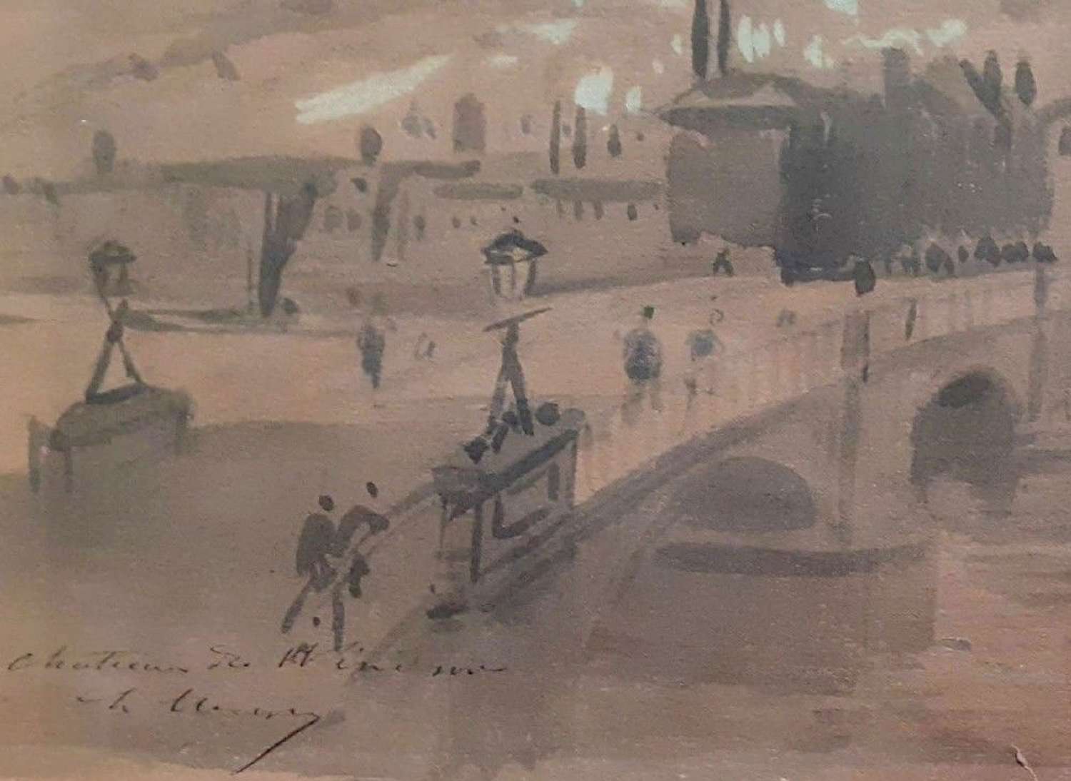 Figures On Eton Bridge, Windsor Castle Ca 1870 IBy French Artist