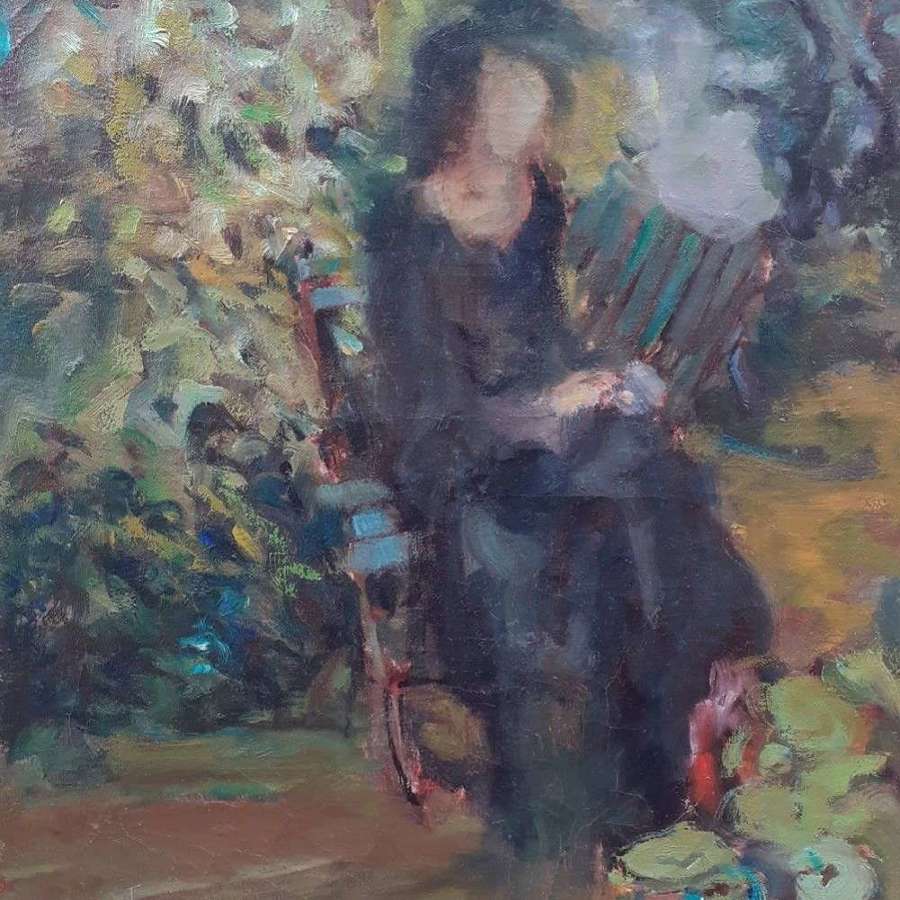 In Deep Thought: The Lady In The Park, Ca 1910: Mysterious French Oil