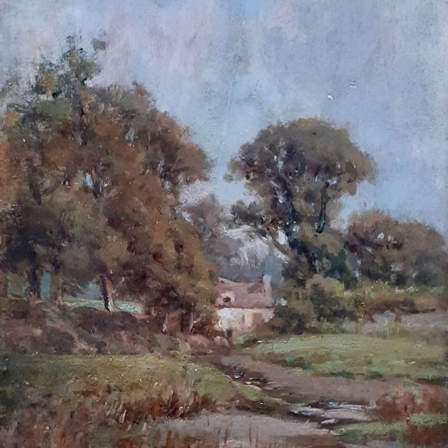 Plateau: Cottage By The Brook French Impressionist Summer Landscape