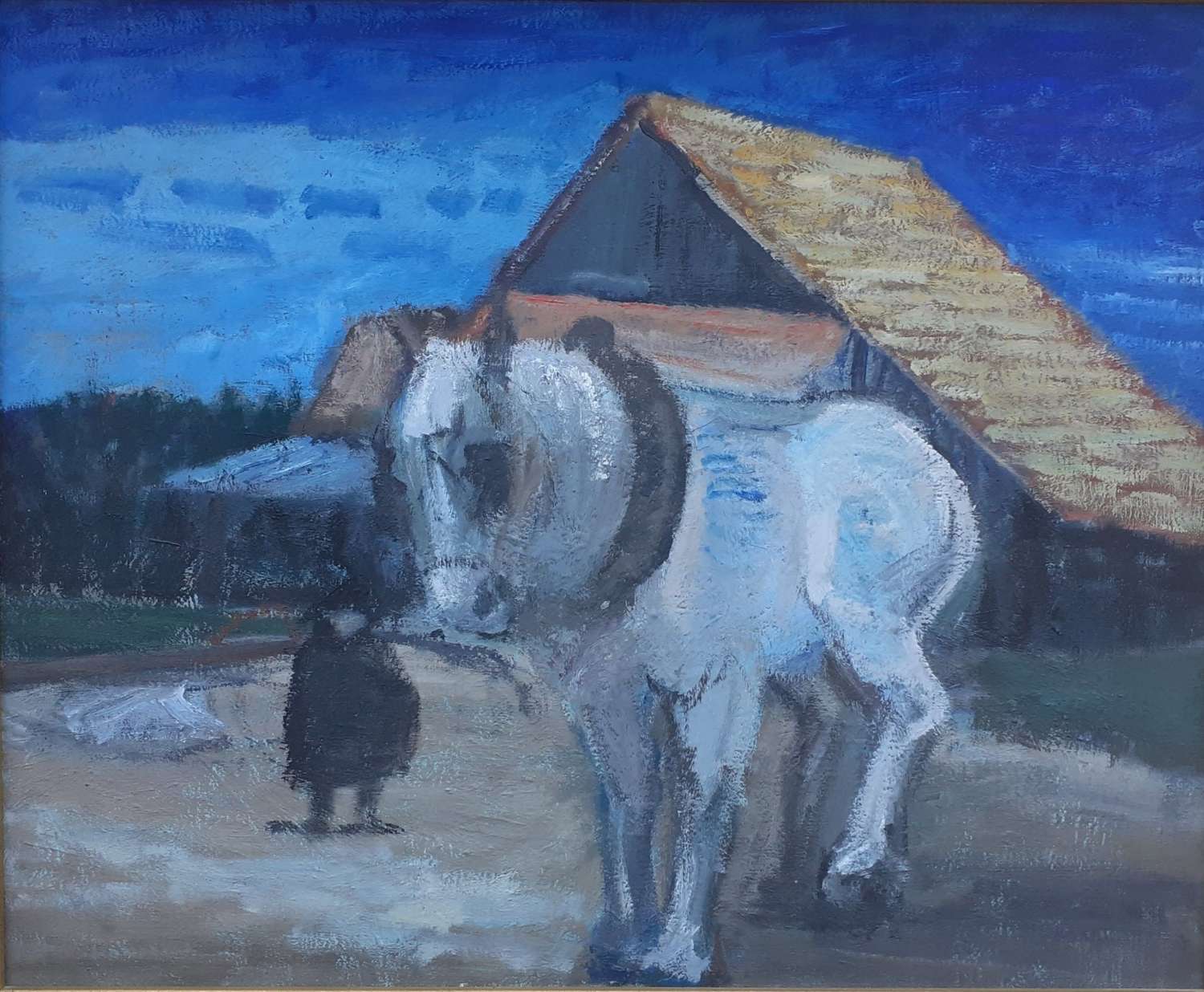 Poillat: Horse And Figure By The Barn French Expressionist