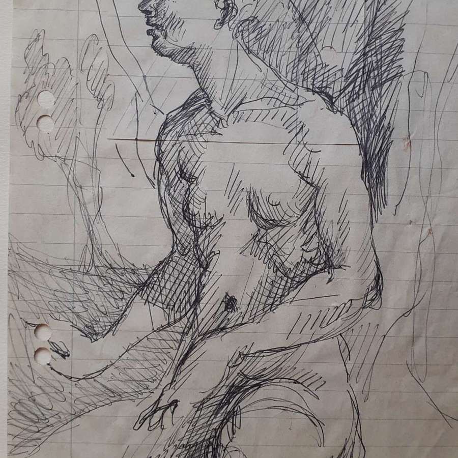 Haunting And Modernist Sculptural Nude, Art Deco Period Drawing