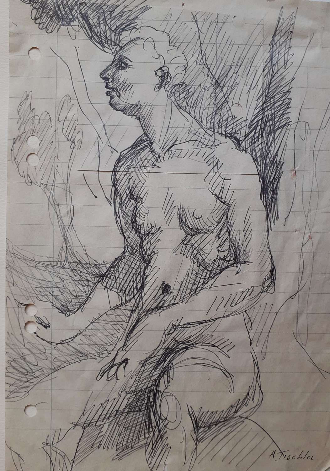 Haunting And Modernist Sculptural Nude, Art Deco Period Drawing
