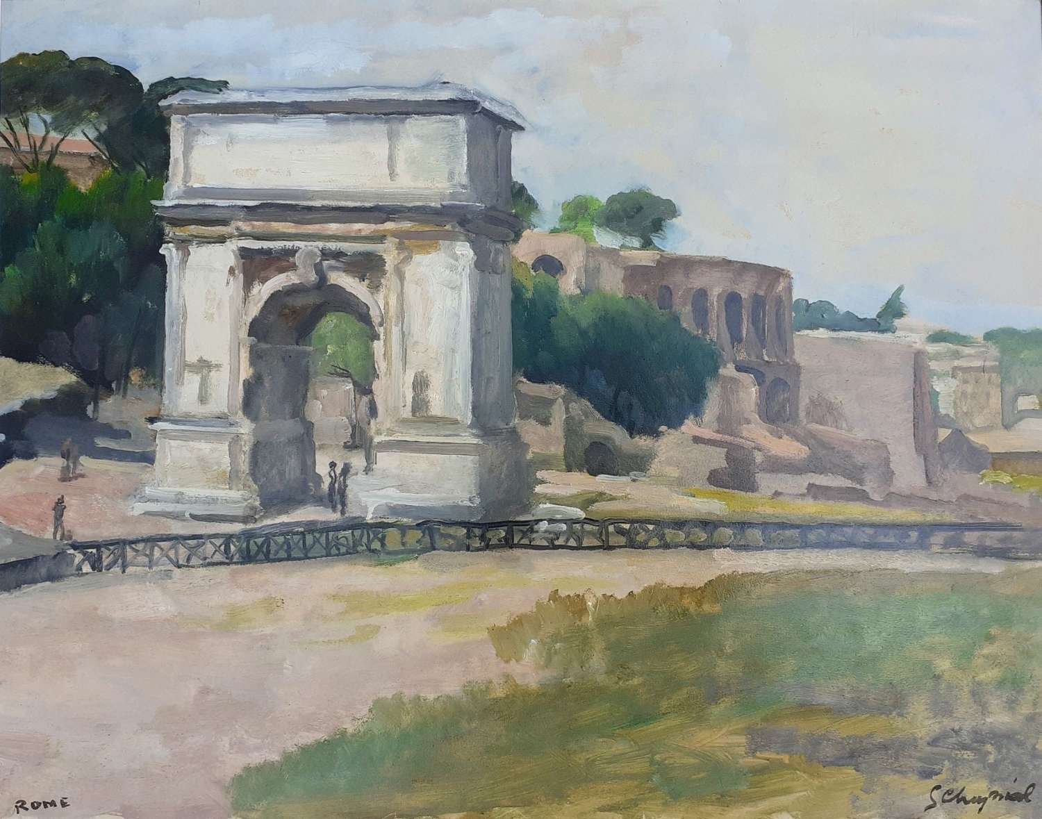 Cheyssial: Rome Colosseum And Titus Arch,1932 Art Deco Period Painting