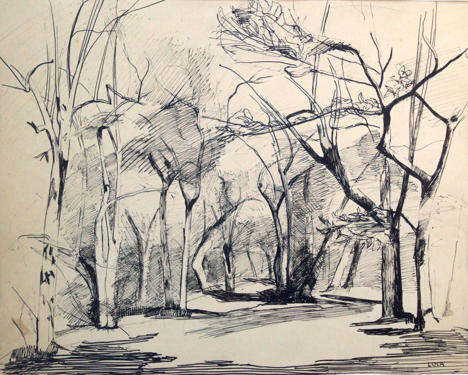 Luca: Elegant Cubist Tree Study, Ca 1940 French Prix De Rome Modernist