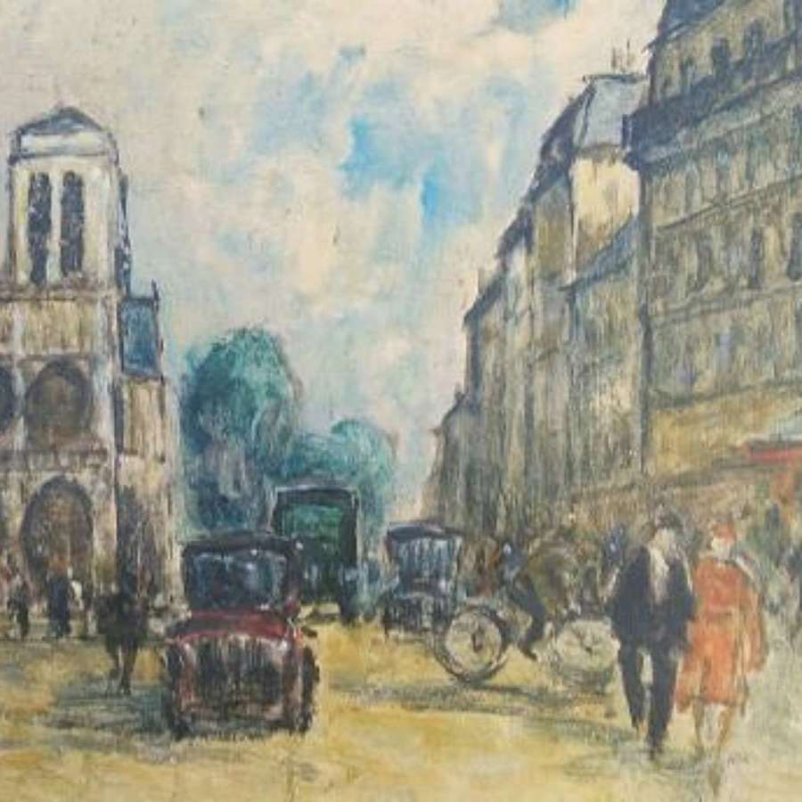 Maurice Falliès: French Paris Street Scene, Notre Dame Cathedral
