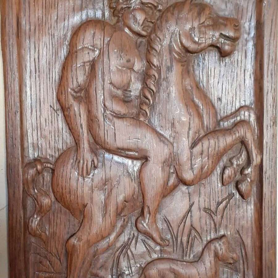 The Rider And His Dog: Antique 19th Century Sculpted Panel