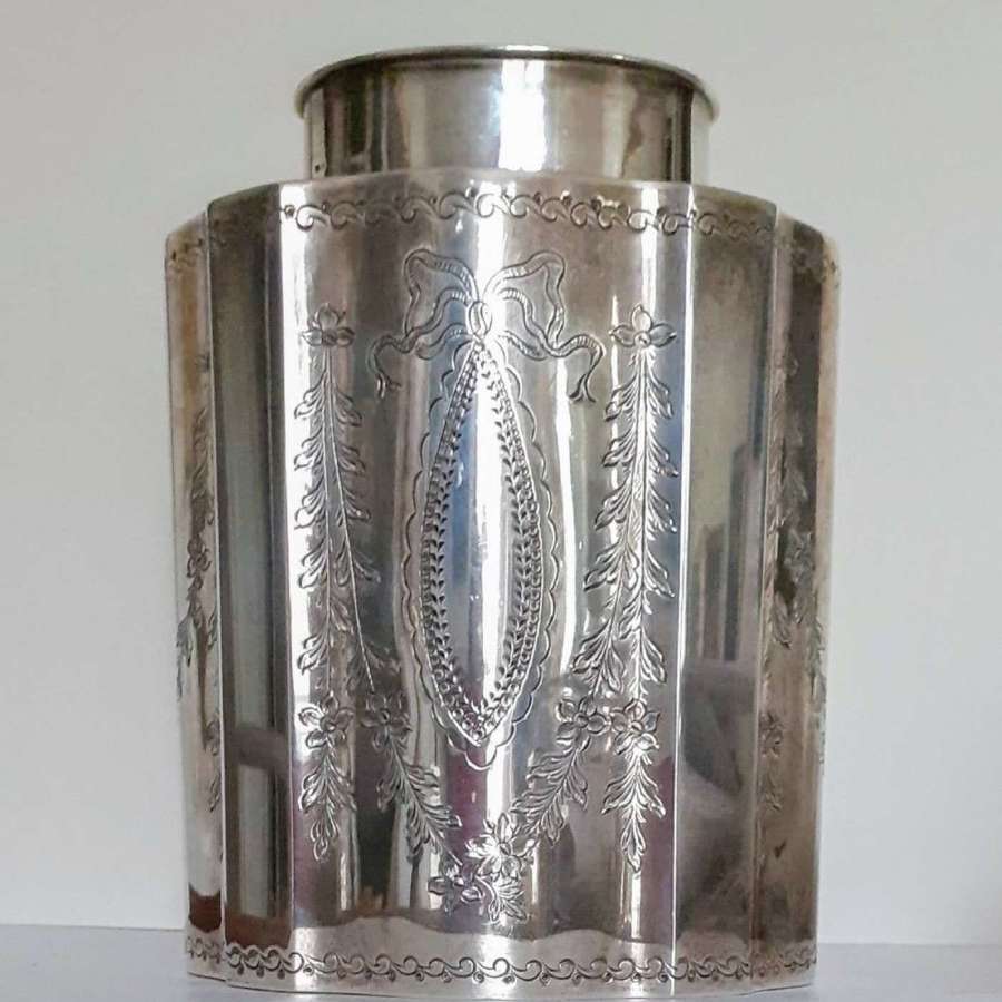 Silver Tea Caddy George III/ Georgian Style With Traditional Bright Cu