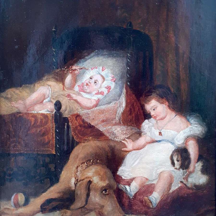 Henri Poterlet (1804-1835): Domestic Interior with Dog