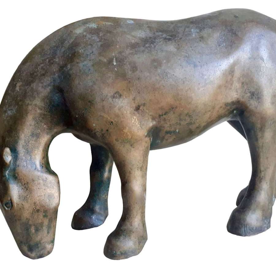 Grazing Horse, Bali: Solid Bronze Modernist Indonesian Sculpture C1960