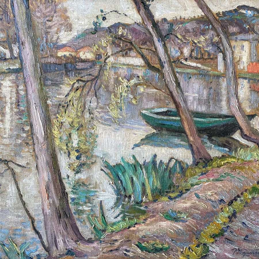 Matheu Latin American Impressionist Canoe on the Seine 1921 Provenance
