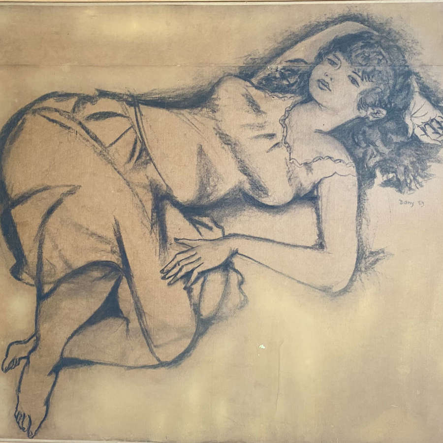 Dany: Summer Siesta 1959 Daydreaming, very large charcoal on canvas