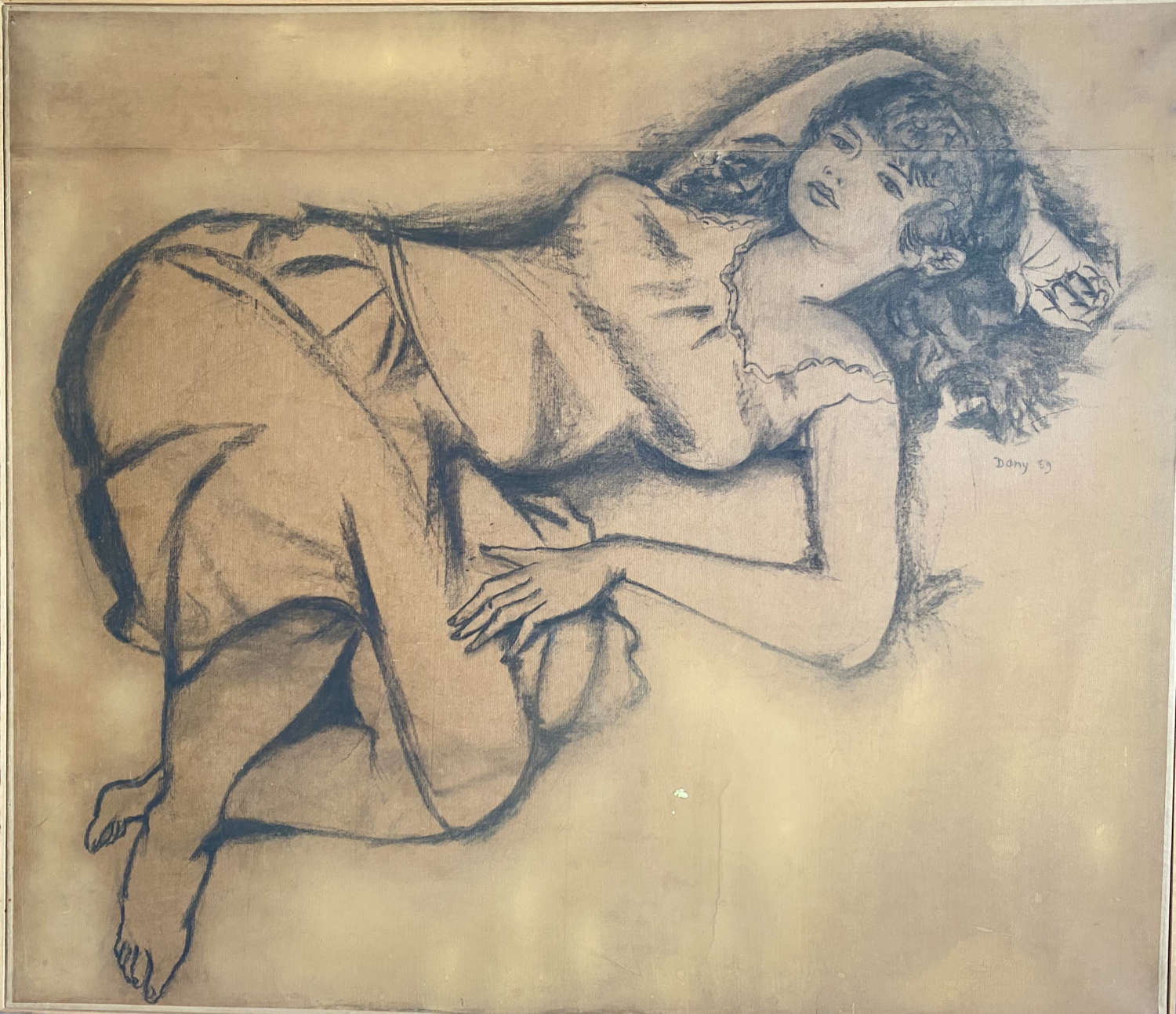 Dany: Summer Siesta 1959 Daydreaming, very large charcoal on canvas