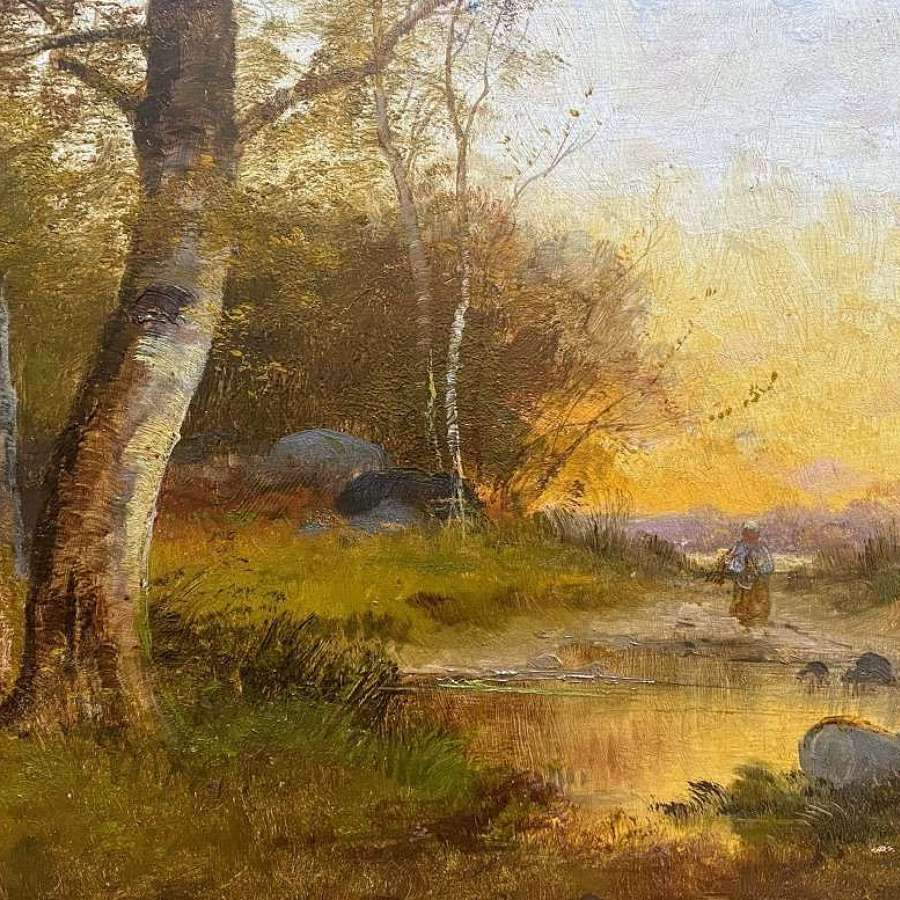Ballue: Barbizon landscape with lone figure, 1891