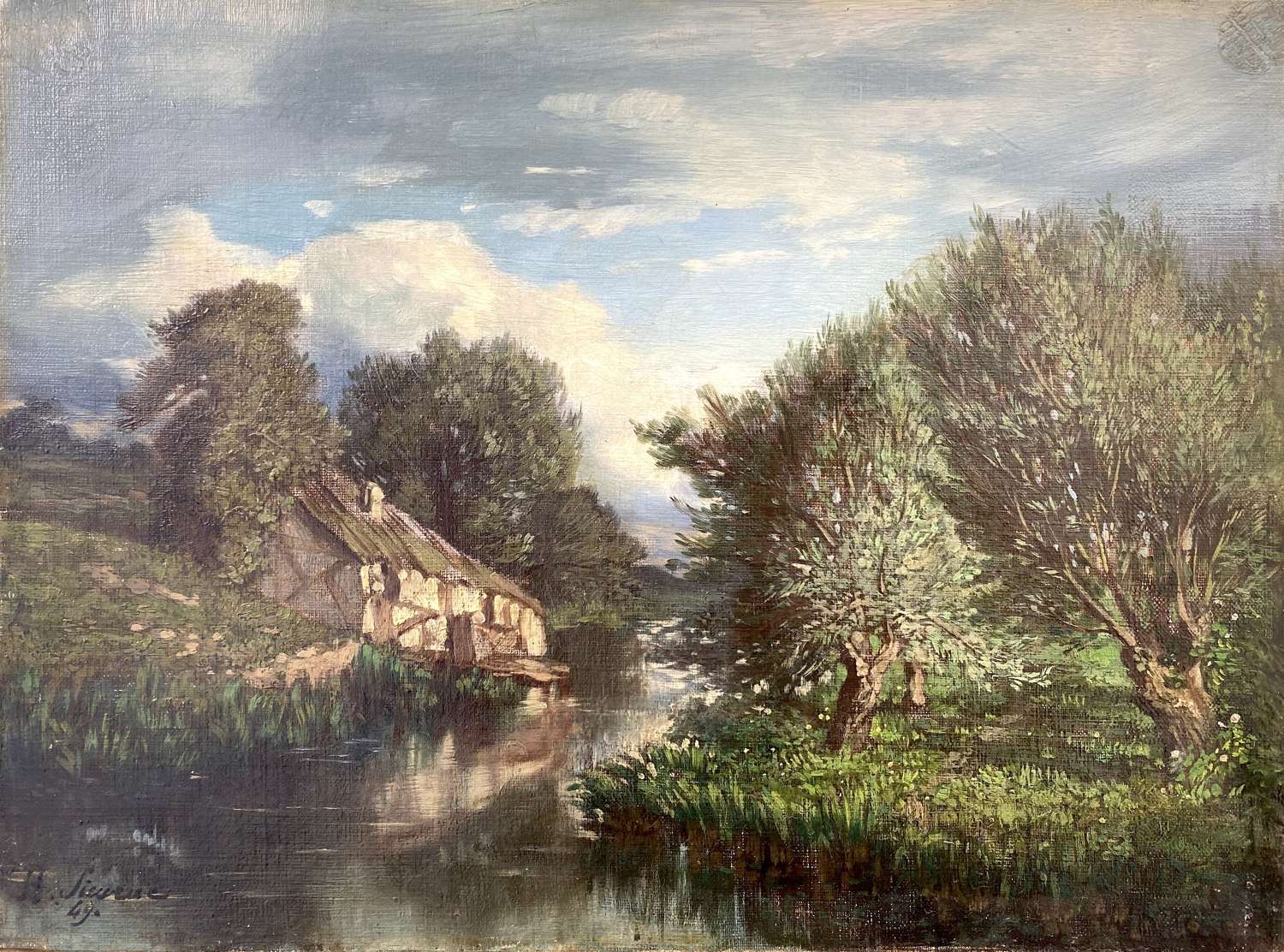 Sieurac: Barbizon Cottage by the River 1849 heralding Impressionism
